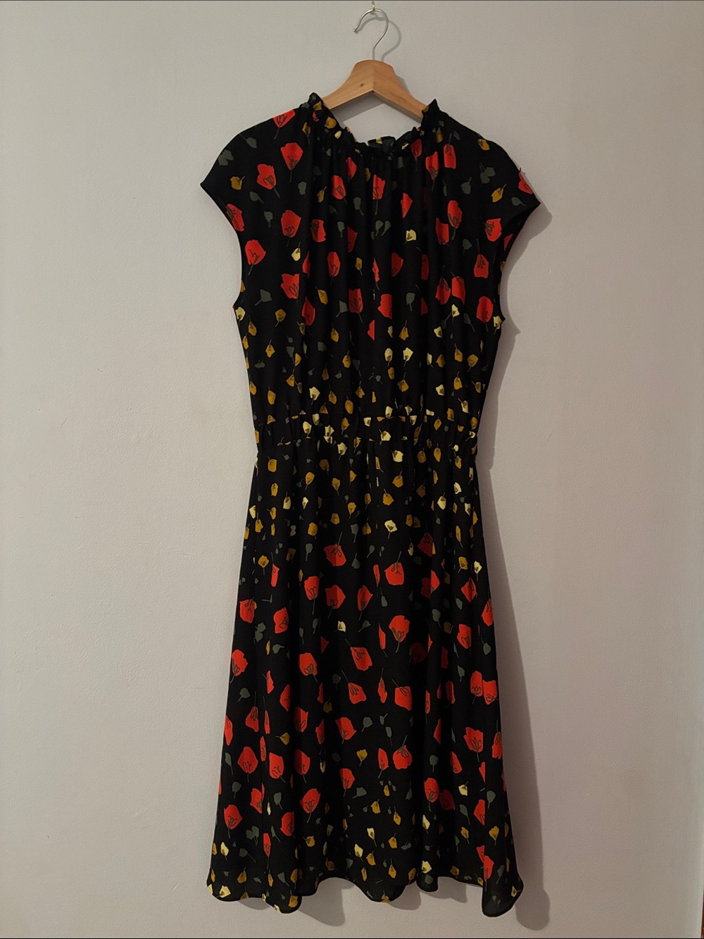Banana Republic Black Midi Dress with Red & Yellow Floral Print